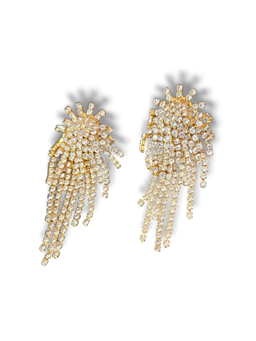 Cascading Star Burst Of Gold Crystals Tassel Earrings